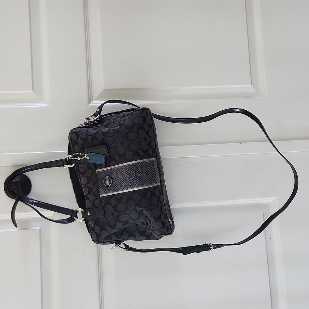 Coach Signature Stripe Python Stripe Satchel Hand… - image 2